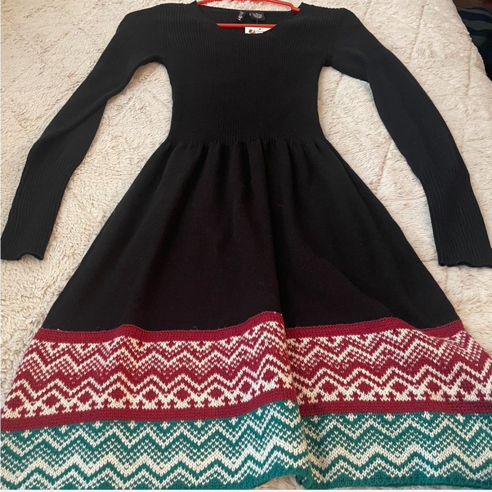 Ultra Flirt Black Dress with Red and Green Pattern